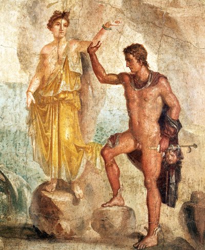 Perseus ve Andromeda'yı tasvir eden fresk, alçı üzerine resim by Roman Roman