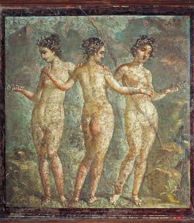 Pompei, İtalya'dan Üç Güzel'i tasvir eden fresk by Roman Roman