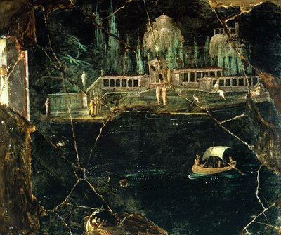 Pompeii'den (UNESCO Dünya Mirası Listesi) bir manzarayı tasvir eden fresk by Roman Roman