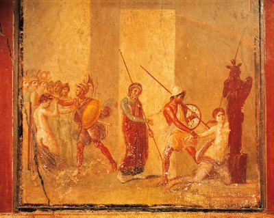 Priam, Menelaus ve Helen'in Kraliyet Sarayı, Pompeii, Campania, Roma Uygarlığı'ndaki karşılaşmasını tasvir eden fresk by Roman Roman