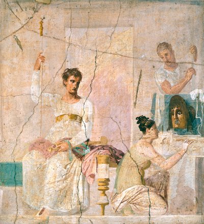 Herculaneum Bazilikası'ndan (UNESCO Dünya Mirası) tiyatro sahnesini tasvir eden fresk by Roman Roman
