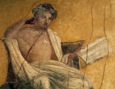 Yunan oyun yazarı Menander, fresk detayı, Menander Evi peristil, Pompeii, Campania, İtalya, Roma uygarlığı by Roman Roman