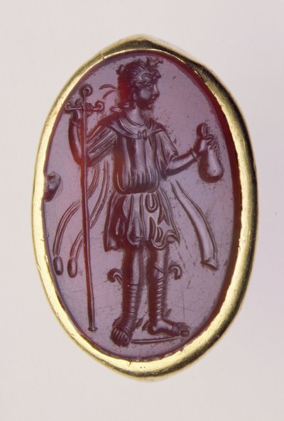 MÖ 2. yüzyıla ait genç erkek figürünü betimleyen altın bir yüzük içine yerleştirilmiş oyma (altın ve sard) by Roman Roman
