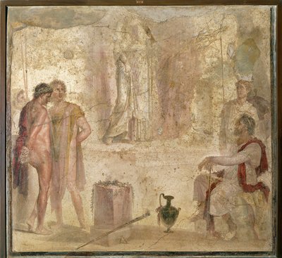 İtalya, Campania, Pompei, Altın Aşk Tanrısı Evi, Iphigenia'dan önce Orestes ve Pylades, fresk by Roman Roman