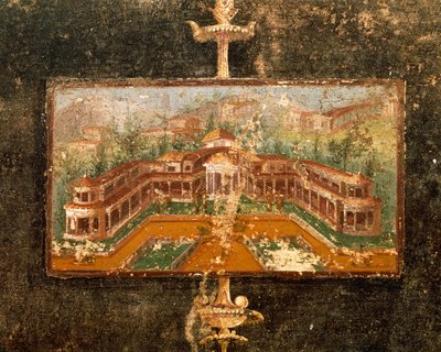 Tablinum'da duvar resminde manzara ve mimari, 3. Pompei Stili, Marco Lucrezio Fronto'nun Evi, Pompeii, Campania, İtalya'dan by Roman Roman