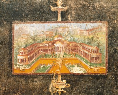 Tablinum'da duvar resminde manzara ve mimari, Marcus Lucretius Fronto'nun Evi, Pompeii, Campania, Roma Uygarlığı by Roman Roman