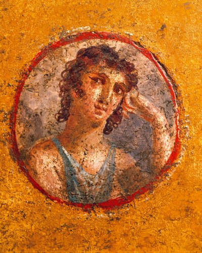 Pompeii'deki Casa degli Amorini Dorati'den (Altın Eros Evi) erkek portresinin bulunduğu madalyon, fresk by Roman Roman