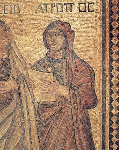 Okuyan genç kadını betimleyen mozaik, Theseus