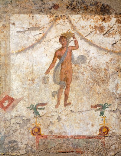 Dördüncü Pompeian Stilinde bir sepet ve situla ile bir Dahiyi tasvir eden tablo by Roman Roman