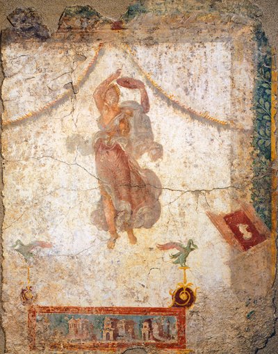 Tefli uçan bir Maenad'ı tasvir eden Dördüncü Pompei Stili'ndeki tablo by Roman Roman