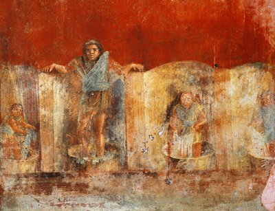 Pompei'den yün üretimini tasvir eden sütun freski, Fullonica of Veranio Ipseo by Roman Roman