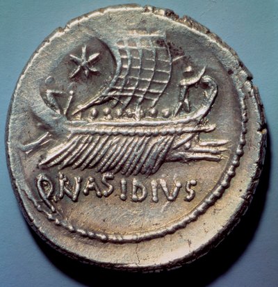 Roma sanatı: Bir Roma kadırgasını temsil eden gümüş sikke. Paris, BN by Roman Roman