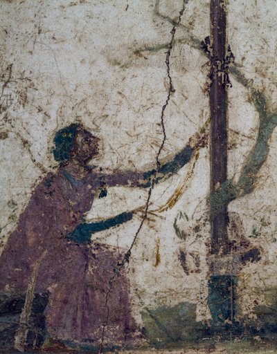 Kutsal ağaçtaki kadın, Pompeii, Campania, İtalya, Roma uygarlığından fresk parçası by Roman Roman