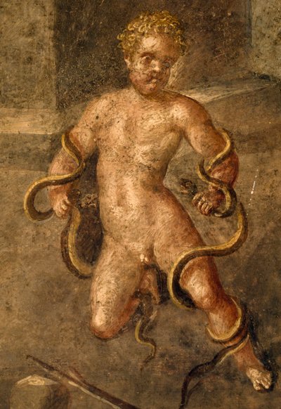 Yılanları boğan Genç Herakles, Pompeii'deki Vettii Evi'ndeki oecus'tan fresk detayı (UNESCO Dünya Mirası Listesi) by Roman Roman