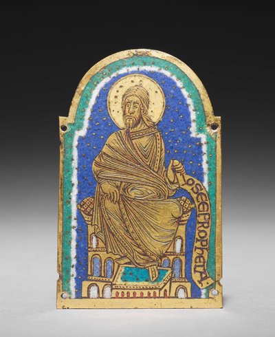 Plaket: Bir Anıt Türbesinden Oturan Peygamber: Osea (Hosea), c.1170-1180 (yaldızlı bakır, champlevé emaye) by Romanesque