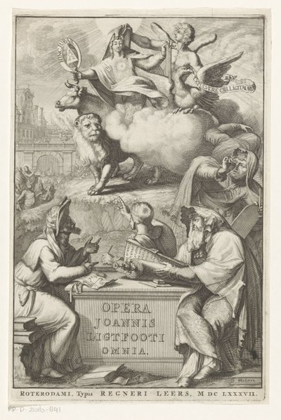 Yahudi adam ile alegorik figür Başlık sayfası: John Lightfoot, Opera Joannis Ligtfooti omnia, 1686 by Romeyn de Hooghe
