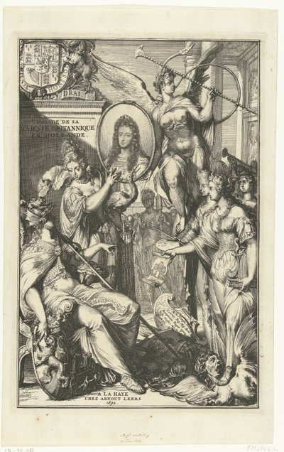 William III portresi ile alegorik cephe Voyage de sa Majeste Britannique en Hollande (nesne üzerindeki başlık) by Romeyn de Hooghe