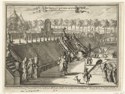 Paleis Het Loo parkındaki bir teras şelalesinin görünümü (yandan) zyde üzerinde Terrace Cascade (nesne üzerinde başlık) Paleis Het Loo, ilişkili binalar ve ilgili parkın görünümleri (seri başlığı) by Romeyn de Hooghe
