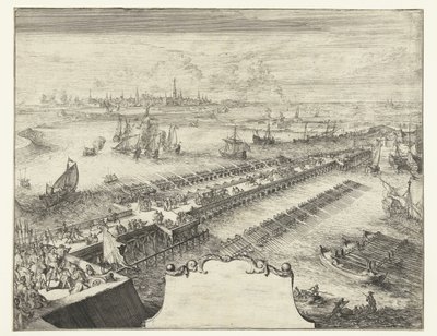 Scheldt üzerinde Parma Gemi Köprüsü, 1585 Guerres de Flandres (seri başlığı) by Romeyn de Hooghe