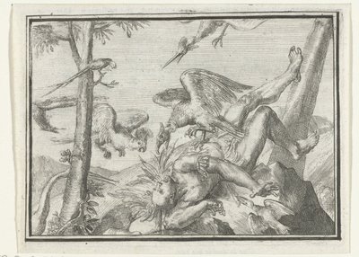 Broşürün başlık sayfası: De Geplukte Tapoeijer, 1702 De Plukte Tapoeijer (nesne üzerine başlık) Avrupa'da Esopus (seri başlığı) by Romeyn de Hooghe