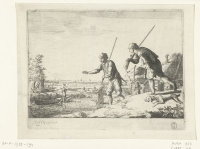 Bir nehir kıyısında iki asker by Romeyn de Hooghe