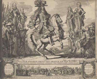 William III, Orange Prensi olarak, önceki dört Stadthouders, William I, Maurice,..., n.d.. by Romeyn de Hooghe