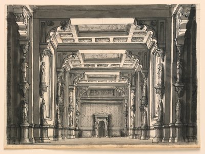 Sahne Tasarımı, Gotik Salonun İç Mekanı by Romolo Achille Liverani