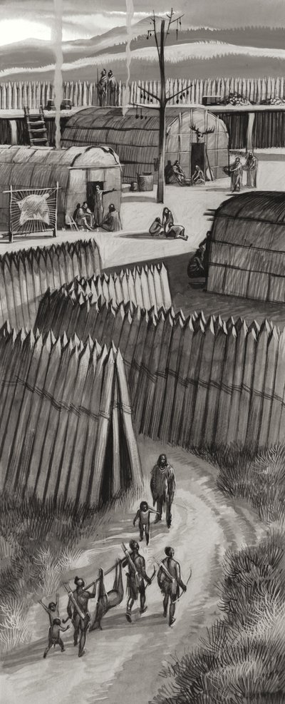 Güçlendirilmiş Huron köyü (kağıt üzerine guaj) by Ron Embleton
