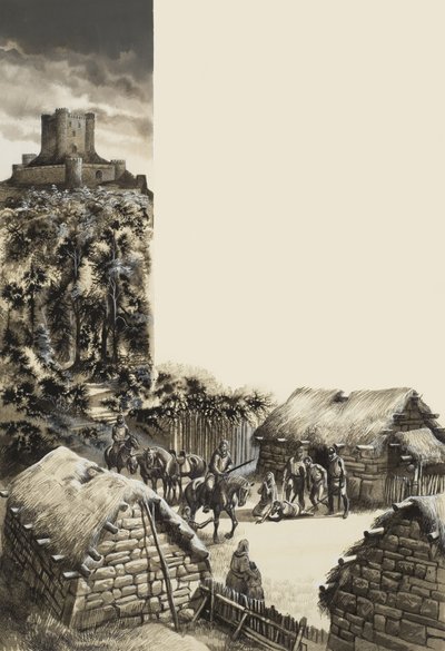 Ortaçağ Köyü (kağıt üzerine guaj) by Ron Embleton