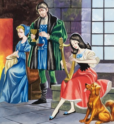 Pamuk Prenses Babası İçin Arp Çalıyor (kağıt üzerine guaj) by Ron Embleton