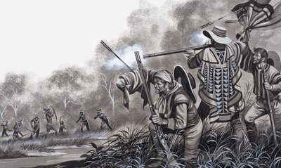Chavante Kızılderililerinin saldırısı altında by Ron Embleton