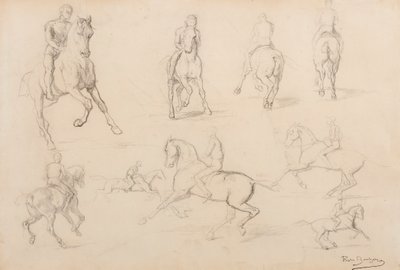 Bir At ve Binici Çalışmaları (beyaz dokuma kağıt üzerine grafit) by Rosa Bonheur