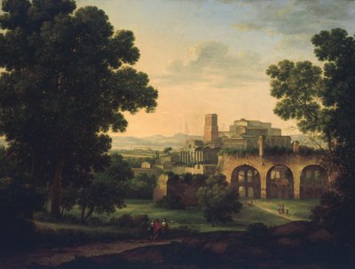Harabeler ve yolcularla dolu manzara by Rosa Mezzera