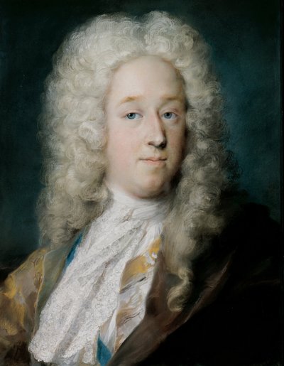 Altın Desenli Paltolu ve Menekşe-Kahverengi Pelerinli Bir Beyefendi by Rosalba Carriera