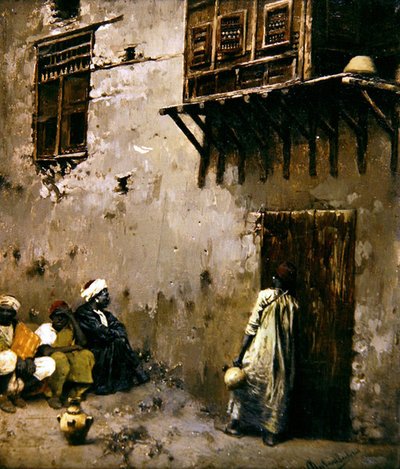 Kuzey Afrika Sahnesi (panelde yağ) by Rubens Santoro