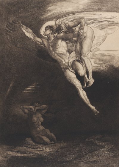 Lucifer, Kabil'i Byron'ın Kabilindeki Sekiz Gravürden Sonlu Uzaya Taşıyor, ..., 1919-1920. by Rudolf Jettmar