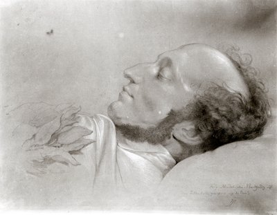 Felix Mendelssohn (1809-47) ölüm döşeğinde, 1847 dolayları by Rudolf Julius Benno Huebner