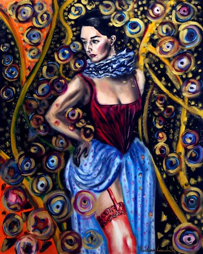 Karnaval Tudor Kızı, 2025 (tuval üzerine yağlıboya) by Ruslana Levandovska