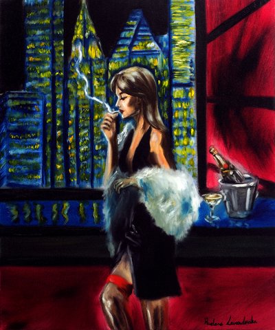 Lady in the City Night, 2025 (tuval üzerine yağlıboya) by Ruslana Levandovska