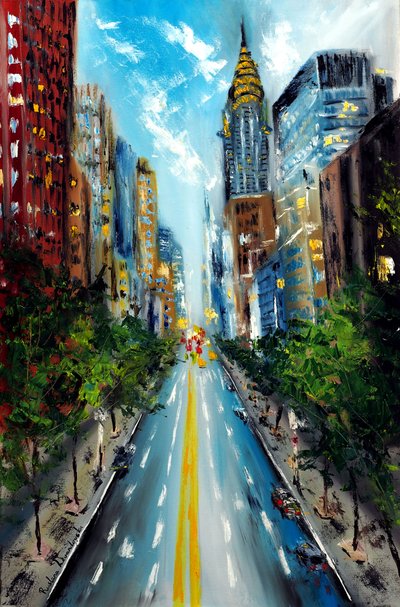 Manhattan Street New York, 2022 (tuval üzerine yağlıboya) by Ruslana Levandovska