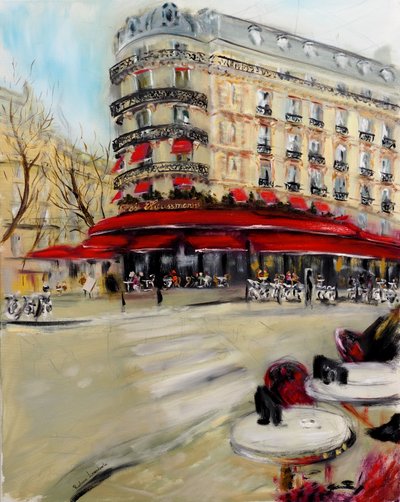 Paris Brewery Cafe Triadou Haussmann, 2021 (tuval üzerine yağlıboya) by Ruslana Levandovska