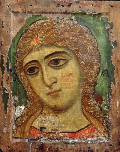 Başmelek Gabriel (Altın Saçlı Melek) Rus ikonu, 12. yüzyıl (panelde yumurta tavuğu) by Russian School
