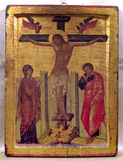 Haç Üzerinde İsa (panelde tempera ve altın varak) by Russian School