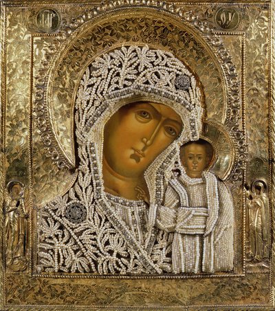 Detail of an icon showing the Virgin of Kazan by Yegor Petrov, Moscow, 1788 by Russian School