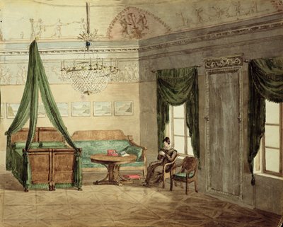 Neo-Klasik Yatak Odası, 1819 (kağıt üzerinde wc) by Russian School