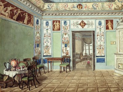 Neo-Klasik Etrüsk Kahvaltı Salonu, 1820 (kağıt üzerinde wc) by Russian School
