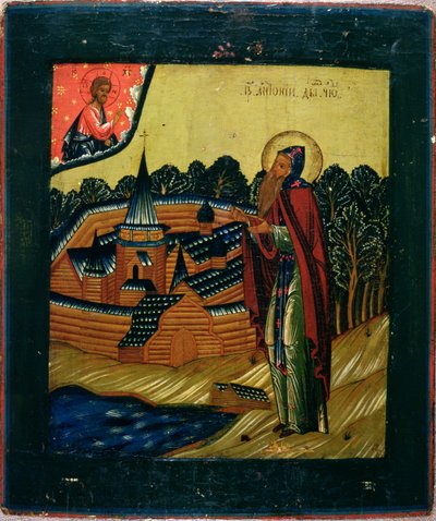Dym St. Antony, 17. yüzyılın sonları (panelde tempera) by Russian School
