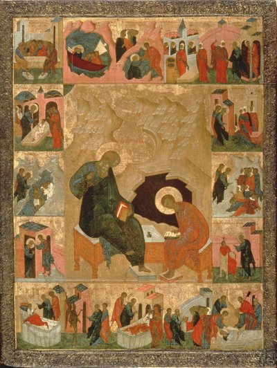Aziz John the Evangelist ve Katibi, c.1500 (ahşap üzerine tempera) by Russian School