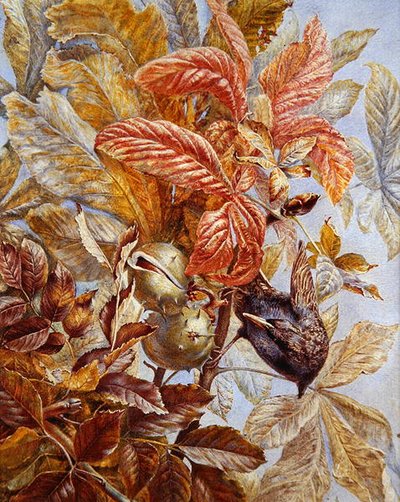 Kestane Ağacında Sığırcık (kağıt üzerine suluboya ve gövde rengi) by Ruth Lindsay