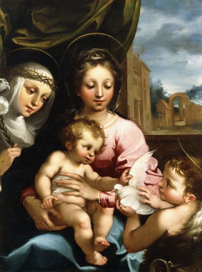 Bebek Vaftizci Yahya ve Sienalı Aziz Catherine ile Madonna ve Çocuk, c.1597-1612 by Rutilio Manetti